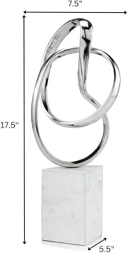 Modern Day Accents Lazo Abstract Sculpture on Marble, Silver, White, 4109