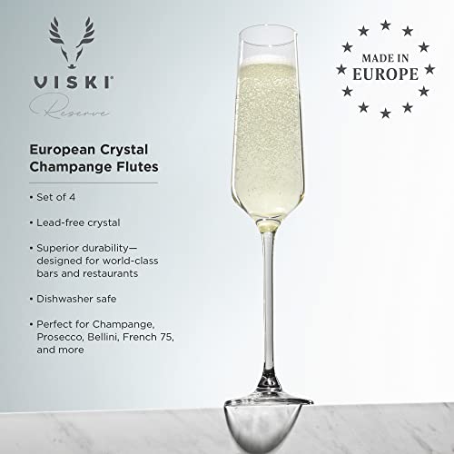 Viski Crystal Champagne Flutes - European Crafted Champagne Glasses Set Of 4-6Oz Stemmed Sparkling Wine Glasses For Wedding Or Anniversary And Special Occasions Gift Ideas #TOP2