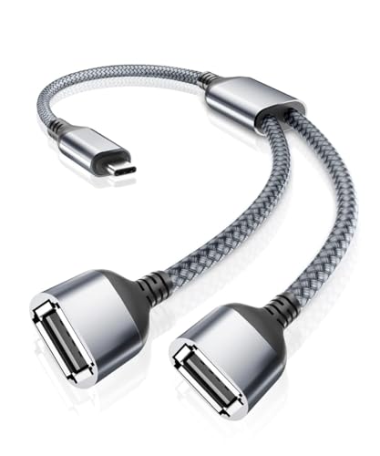RUXELY USB C Stecker zu Dual USB Buchse Kabel Adapter 0.3M,Thunderbolt 3 to Doppel Typ A 2.0 OTG Lade Splitter,Port Extender Power Verteiler F&uuml;r iPhone 16 16e 15,iPad Air 5,Samsung Galaxy S25 S24 S23