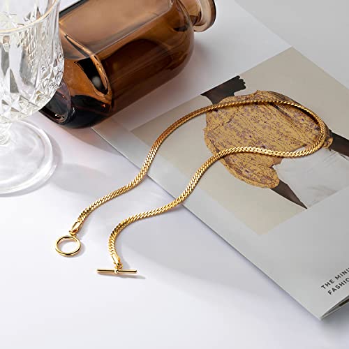 Foxgirl Gold Toggle Necklace 18K Gold Plated Dainty Chain Toggle Necklace Women Beveled Herringbone Braided Flat Link Chain Necklace For Women Gifts #TOP3
