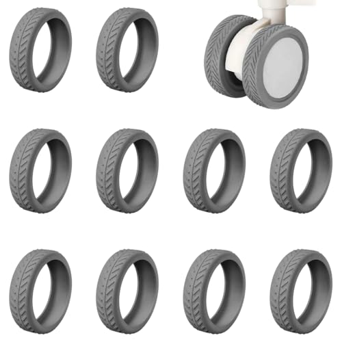 Lot de 10 Protection Roue Valise en Silicone, protection valise, Protège-Roues de Valise, Silencieux, Antidérapant, Anti-Chute, Compatible Valise et Chaise de Bureau, gris