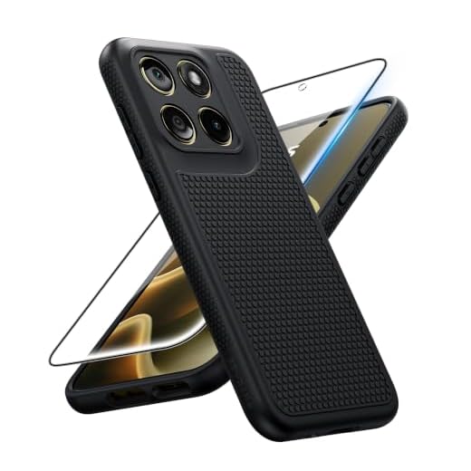 FNTCASE for Motorola Edge 2026 Case: Black Non Slip Textured | Soft TPU, with Screen Protector, Shockproof Protective Military Grade Drop Protection Matte Phone Cover