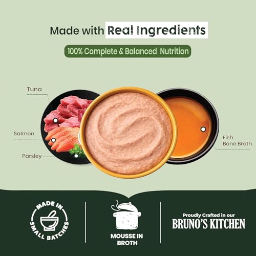Image of Brunos Cat Wet Food - Tuna with Salmon & Parsley Mousse - 85g(Pack of 24)|Cat & Kitten | Grain-Free | 47% Real Tuna Goodness|Infused with Prebiotic | Taurine for Heart & Vision | Hydration & Skin