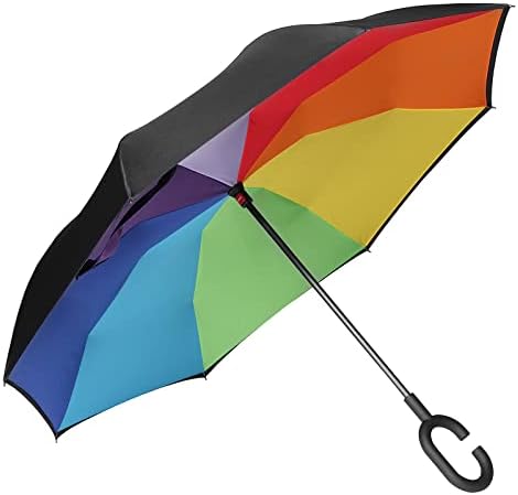 Amazon Brand - Eono Double Layer Inverted Umbrellas Reverse Folding Umbrella Self-Standing Windproof UV Protection Big Straight Travel Umbrella for Car with C-Shaped Handle - Orange Flower