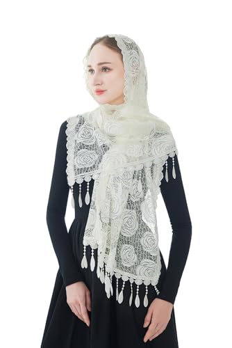 Wgior Rose Rectangular Chapel Veil Scarf Catholic Church Veils Mantilla