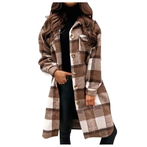 Long Flannel Jacket Shirts Women Plaid Shacket Oversized Long Sleeve Button Down Shirt for Women Coats with Pockets 2025