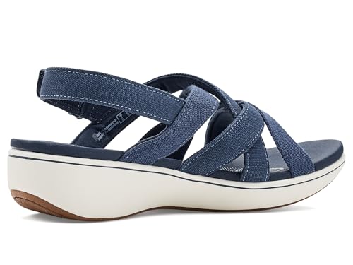 Clarks Cloudsteppers Women's BreezeRae Ana Wedge Sandal, Navy Canvas, 8.5 Medium US by Clarks - Used condition - Image 4