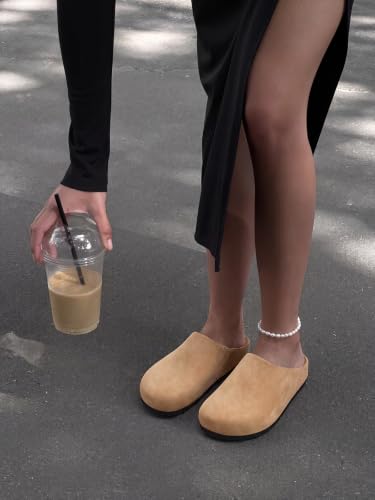 Coutgo Womens Suede Leather Clogs Comfortable Closed Toe Slip-On Mules — view 6