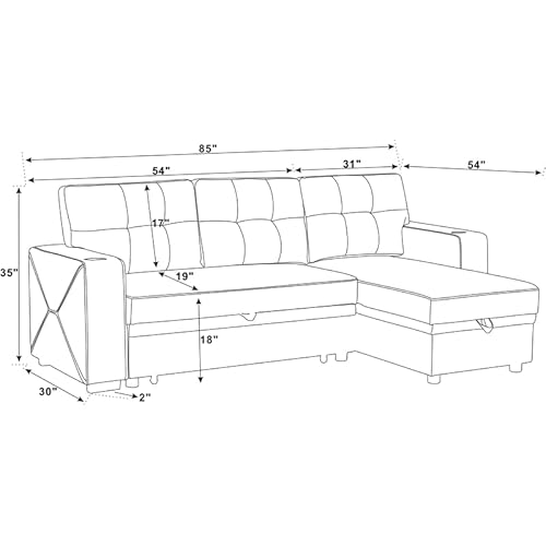 Partner Furniture Upholstery Polyester Blend Fabric Convertible Sectional Sleeper Sofa With Cup Holders In Black #TOP2
