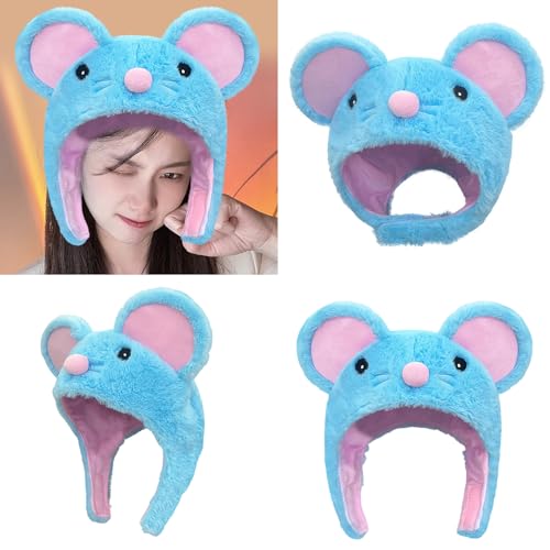 Beanie, Cartoon Blue Mouse Hat Adjustable Warm Hat Unisex Fashion Cold Weather Hats for Various Ages2