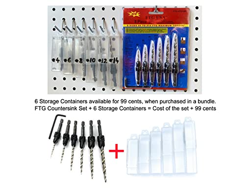 Image of FTG USA 6 Pc Wood Countersink Drill Bit Set #4#6#8#10#12#14 with Hex Key | Complete 6-piece tapered bit set for woodworking projects. Includes 1 Allen wrench hex key for easy adjustments