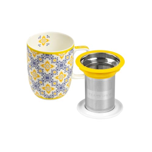 Miniatura 2 de Tea Shop - Taza De Té O Infusiones Con Filtro, Infusor Y Tapa - Taza Harmony Azulejo Portugués Amarillo - Fabricada En Porcelana