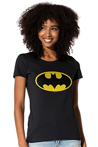 Popfunk Classic Batman Classic Logo Womens Premium Cotton Short Sleeve Graphic T-Shirt & Stickers (Medium) Black