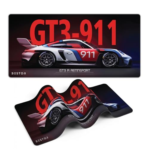 Image of BESTOR Extended Mouse Pad 23x11 Inch, GT3 R-911 RENNSPORT Racing Car Design Desk Mat, Anti-Slip Rubber Base, Smooth Surface for Gaming, Office & Keyboard