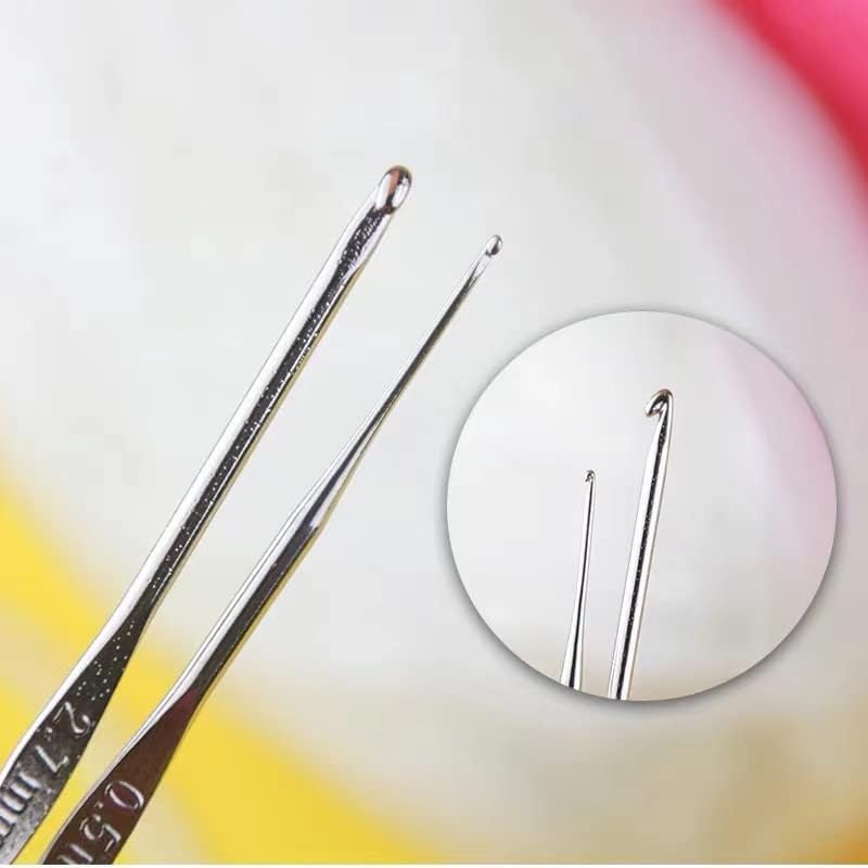 Buylorco 11pcs Stainless Steel Crochet Hook Set Including 0.75, 0.85, 0.9, 1.0, 1.1, 1.25, 1.3, 1.5, 1.6, 1.75, 1.9MM