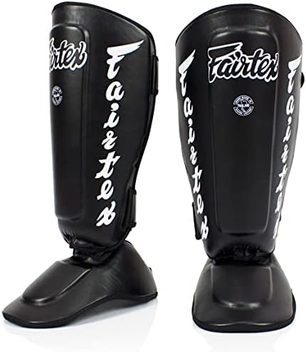 Fairtex Muay Thai Shin Guards SP7 Detachable in-Step Shin Pads (AKA Twister) Shin Protection for Muay Thai MMA K1 (Black, Medium)