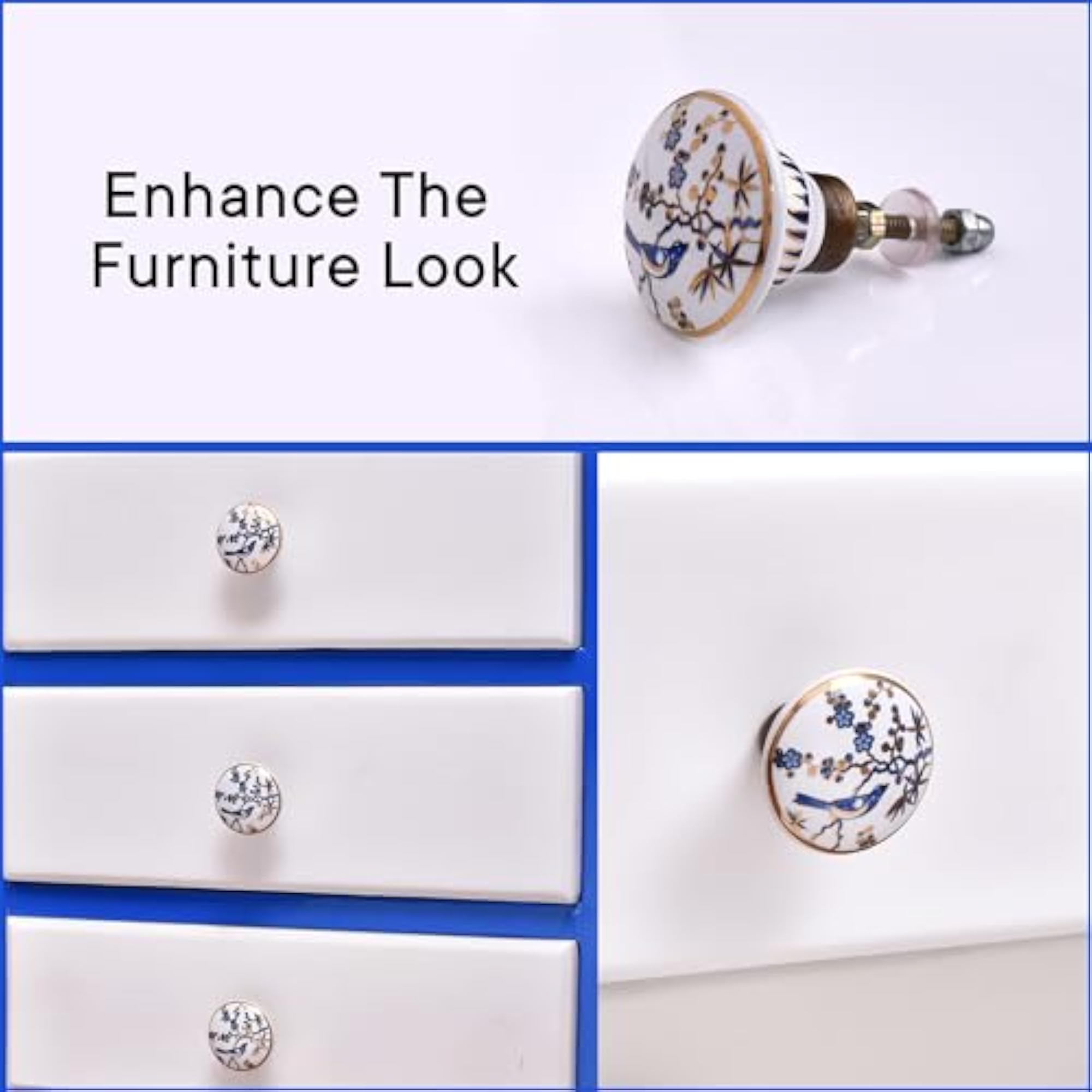 Ceramic Bird Cabinet Knobs for Drawer & Wardrobe Doors