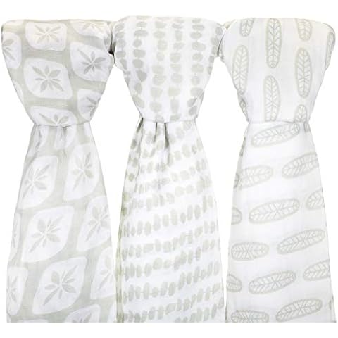 Muslin Cotton Baby Swaddle Blankets, Large 3 Pack Sage Green & White Hand-Drawn Cover