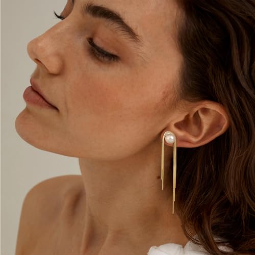 14K Gold/Silver Plated Dangle Earrings for Women Dainty Long Tassel Drop Earrings, Hypoallergenic Dangling Lip Block Snake Chain Leaf Twisted Threader Earrings for Women Jewelry3