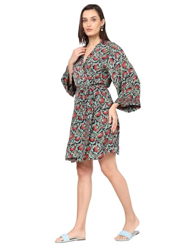 Image of KE KANHA EXPORTS Shrug for Women|Beach Coverup|Boho Beach Wear Dress for Women|Border Print Viscose Cover Up for Travel Holiday Resort Wear|Multicolor|Easily fits S-M-L|Bust 30 to 42 Inches