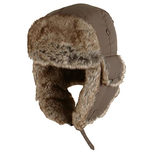 Taslan Ushanka Cap - Faux Fur Lined Warm Winter Russian Style Hat (Large (58/59 cm), Mid-Brown)