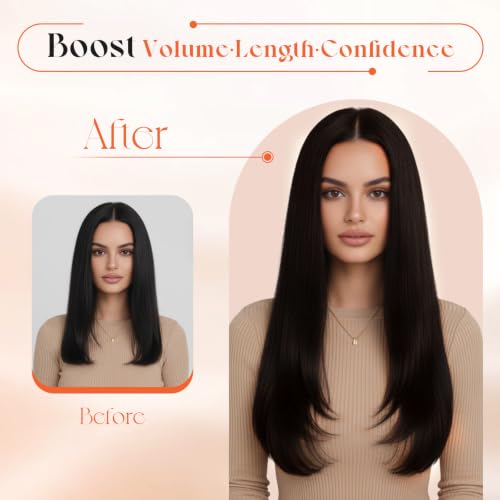 Image of Sunny Hair Clip in Hair Extensions Real Human Hair 12 Inch Remy Extensions for Women Dark Brunette Brown Short Straight Hair Collarbone Length for Party Hairstyles Lightweight 85g