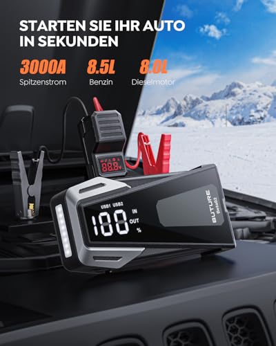 BuTure Starthilfegerät Powerbank mit 3000A Spitzenstrom
