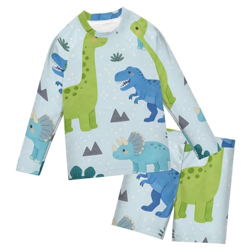 Bañador de dos piezas infantil con mangas largas y motivos de dinosaurios