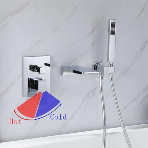 Mitigeur de bain-douche gris avec robinets cascade muraux et douchette - 2
