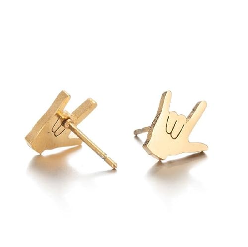 Hiacecop 3 Pairs Personalized Stainless Steel I Love You Hand Sign Language Symbol Stud Earrings For Women Girls Minimalist Jewelry #TOP2