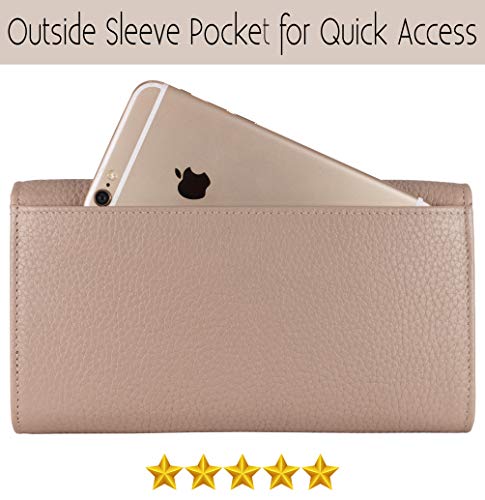 Image of Women's Top Grain Leather Wallet, RFID Blocking Bifold clutch, 17 Card Slots, Zip Pocket Organizer, Elegant Gift for Women - Birthday, Valentine, Anniversary - OFF WHITE