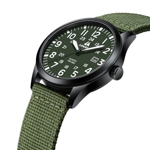 Image of LN LENQIN Mens Watches Unisex Military Sport Nylon Strap Stylish Luminous Fashion Analog Quartz Watch for Men Waterproof Army Tactical Casual Wristwatch