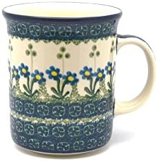 Polish Pottery Mug - Big Straight Sided - Blue Spring Daisy