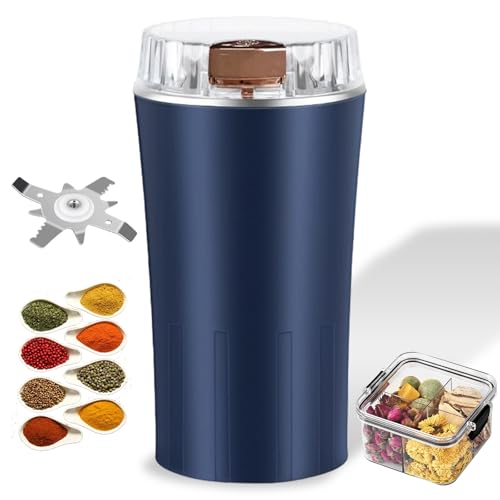Household Superfine Grinder, Electric Coffee Bean Grinder for Spices Grains, 500ml Stainless Steel Blade, Multifunctional Grinding Machine for Coffee Pepper Herbs Flax Seed (Blue)