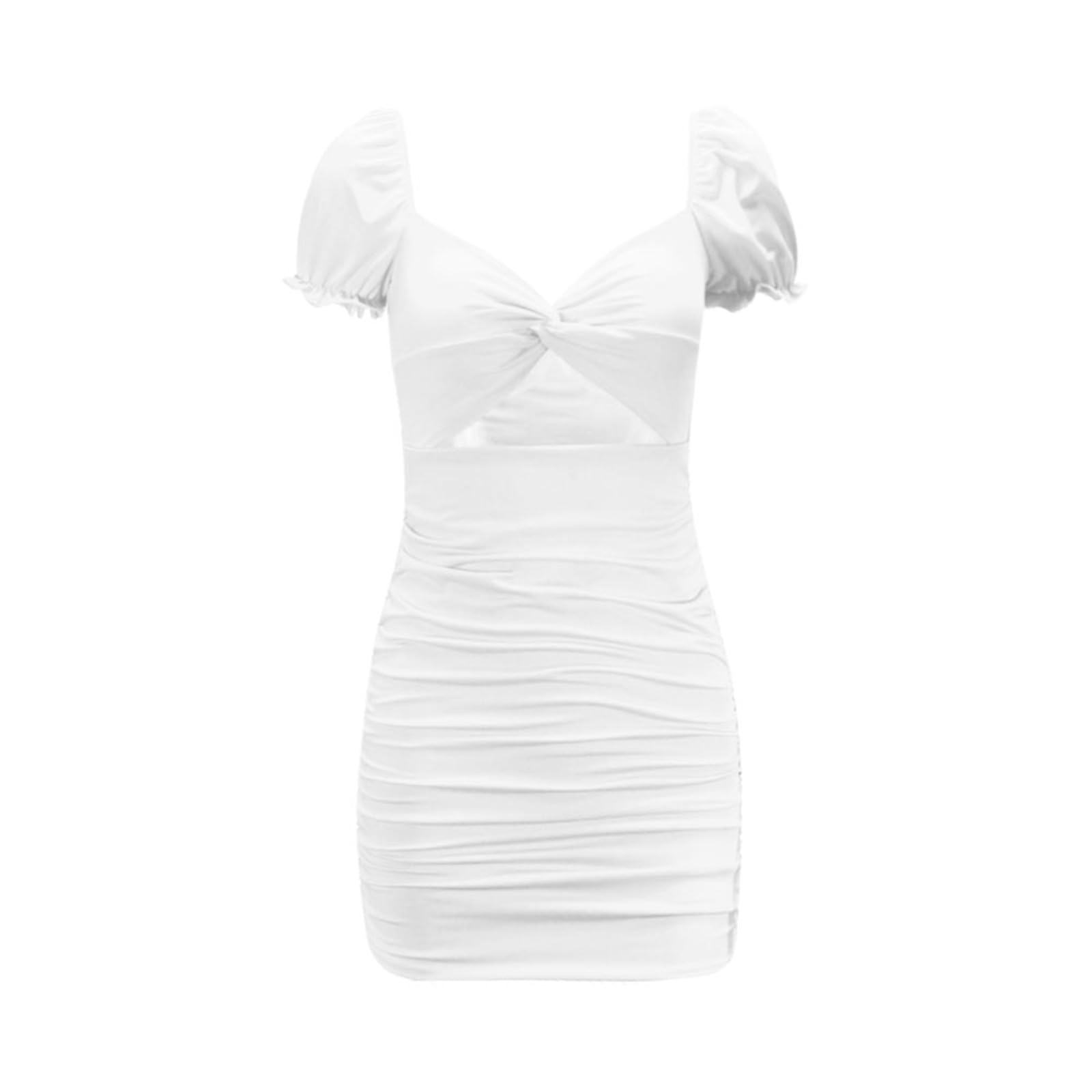 Women's Hollow Pleated Sleeve Hip Hugging Dress Plus Size Dress for Women Sexy (White, XS)