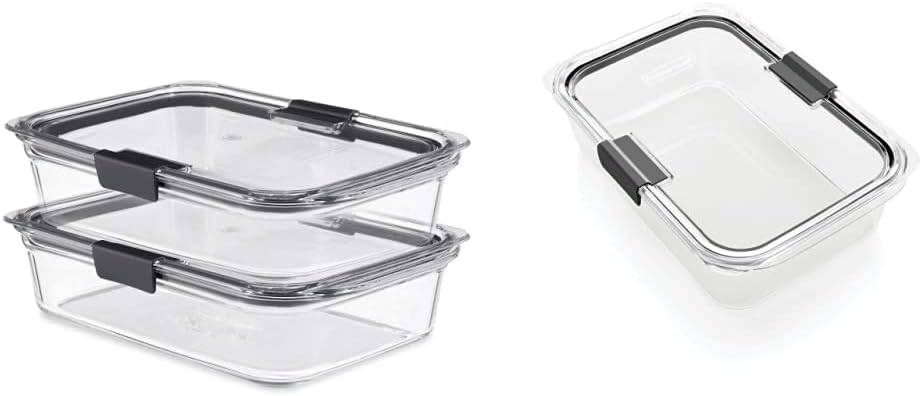 Rubbermaid 2118315 Brilliance Glass Storage 8-Cup Food Containers with Lids, 2-Pack (4 Pieces Total), Large, Clear & Brilliance Food Storage Container, Large, 9.6 Cup, Clear 1991158