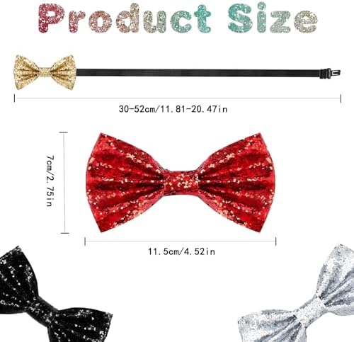 Lot De 4 Nœuds Papillon Pailletés Homme – Rouge, Noir, Argent, Or Foncé – Ajustable – Soirée, Mariage, Carnaval, Spectacle