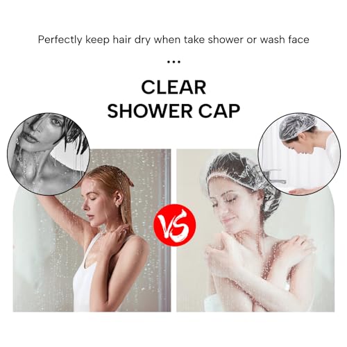 50PS Disposable Shower Caps, Plastic Clear Shower Caps, lengthening and thickening Hair Caps for Hair dyeing assistance, Hotel and Hair Salon, Home Use, Portable Travel (Size 20.5\"/52cm)