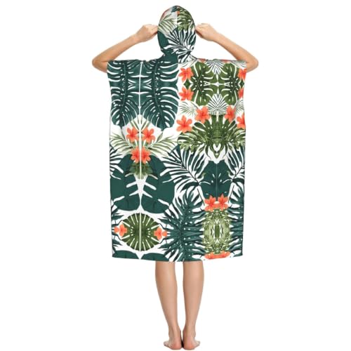 Poncho à capuche de plage haut de gamme microfibre imprimé tropical durable