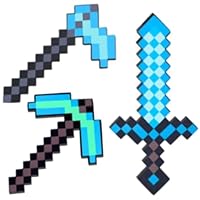 3 Pack Sword Toy,Foam Pickaxe and Sword Hoe for Game Toys Role-Play Accessory,Perfect Toy Weapons Gift for Halloween Christmas and Parties Blue