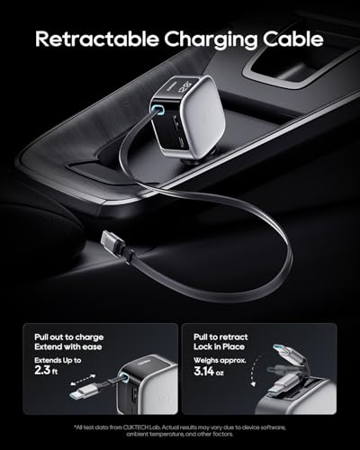 CUKTECH 85W USB-C Car Charger, Built-in 65W Retractable Cable, LED Display - image 4