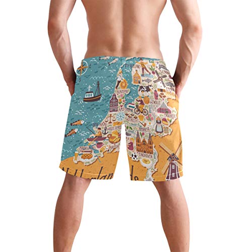 Auskid Netherlands Map Mens Swim Trunks Quick Dry Board Shorts with Pockets Swimsuit Beach Short M3