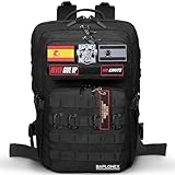 BAPLONEX®️ Mochila Militar 45L Tactica para Cross Training y Gimnasio + 5 Parches Mochila Militar + 4 mosquetones + Llavero Exclusivo Mochila Tactica Entrenamiento y Supervivencia. (Negro)
