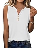 Zeagoo Womens Summer Tops V Neck Tank Tops Sleeveless Loose Button Casual Henley Shirts White