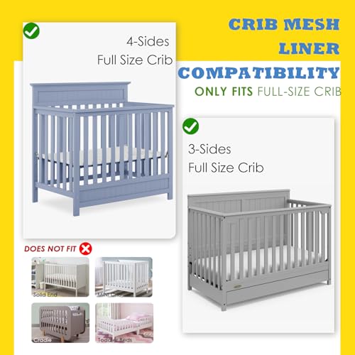 Image of Breathable Mesh Crib Liner for 3 or 4 Side Full-size Crib, Protecting Baby Legs and Arms, Block Pacifier from Falling, 11 inchH (28cm) Essential 3mm Breathable Mesh Liner, Star and Moon Pattern, White