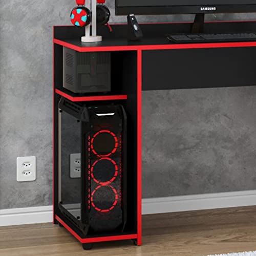 Escrivaninha Mesa Gamer XForce1- Preto/Vermelho - Mania de Móveis