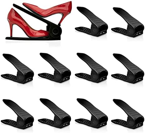10PCS Shoe Slots Organizer Space Saver Shoe Stacker Storage Adjustable Double Deck Rack Black Holder for Closet