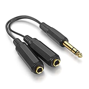 1/4 Inch Stereo Plug to Dual 1/4 Inch stereo Jack Y Splitter Cable, it is designed to split (duplicate) one stereo into two stereo. Combining two outputs to one input is not applicable in that case. Gold plated & corrosion resistant connectors enhanc...