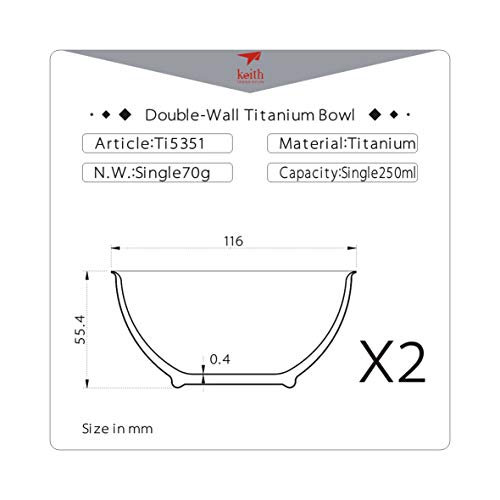 Keith Titanium Ti5351 Double-Wall Insulated Bowl - 8.5 Fl Oz (Set Of 2) #TOP5