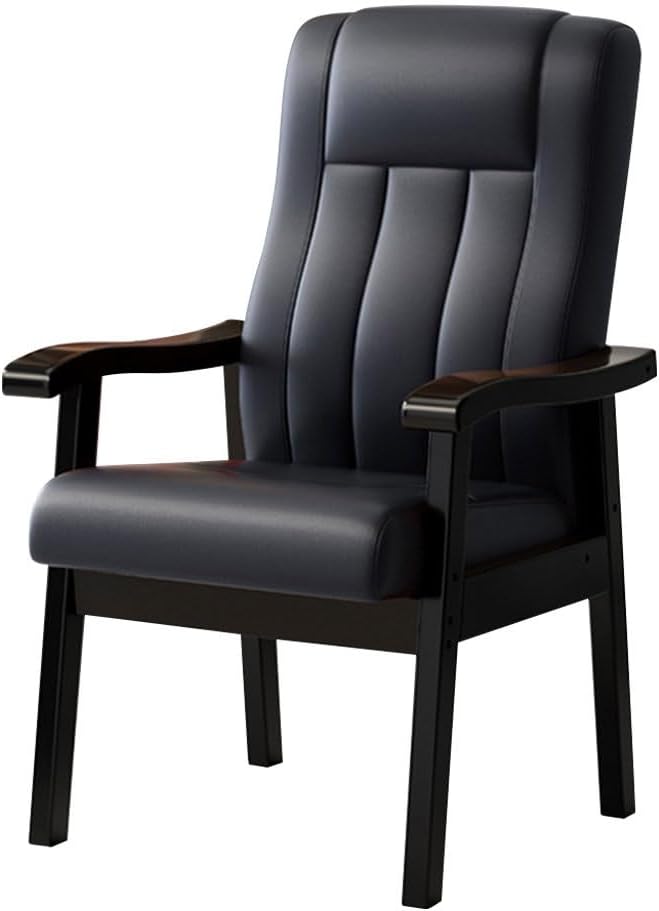 Retro Office Armchair Solid Wood Desk Chair for Study Room,Upholstered Leather Conference Room Chairs, Ergonomic Executive Reception Chairs(Grey,Natural Wood)